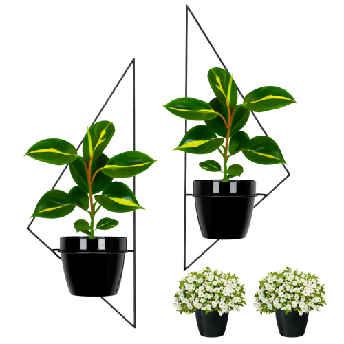 zestaw 2 metalowych kwietników wiszących na ścianę trójkąty czarne.png