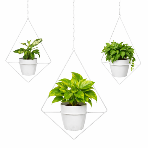 kwietnik na ścianę wiszący metalowy biały diament wiszaca doniczka.png