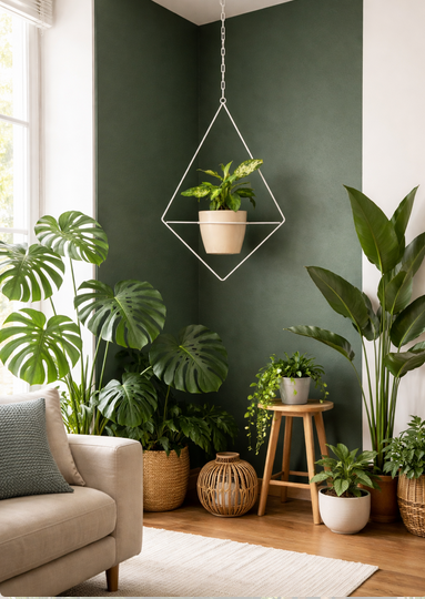 kwietnik na ściane wiszacy diament biały metalowy.png