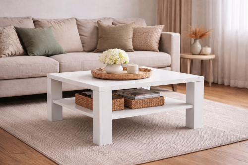 STOLIK BIAŁY Z PÓŁKĄ NOWOCZESNY STYL SALONU .png