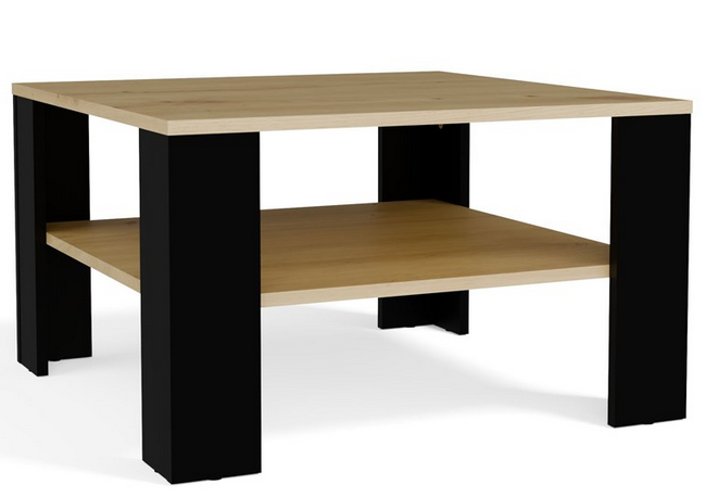 STOLIK Z PÓLKA DĄB ARTISAN CZARNE NOGI STÓŁ KAWOWY .png